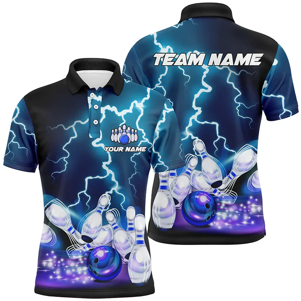 Lightning Thunder Bowling Team Jersey Multicolor Option, Customized Name 3D Polo Shirt, Idea Gift for Bowler