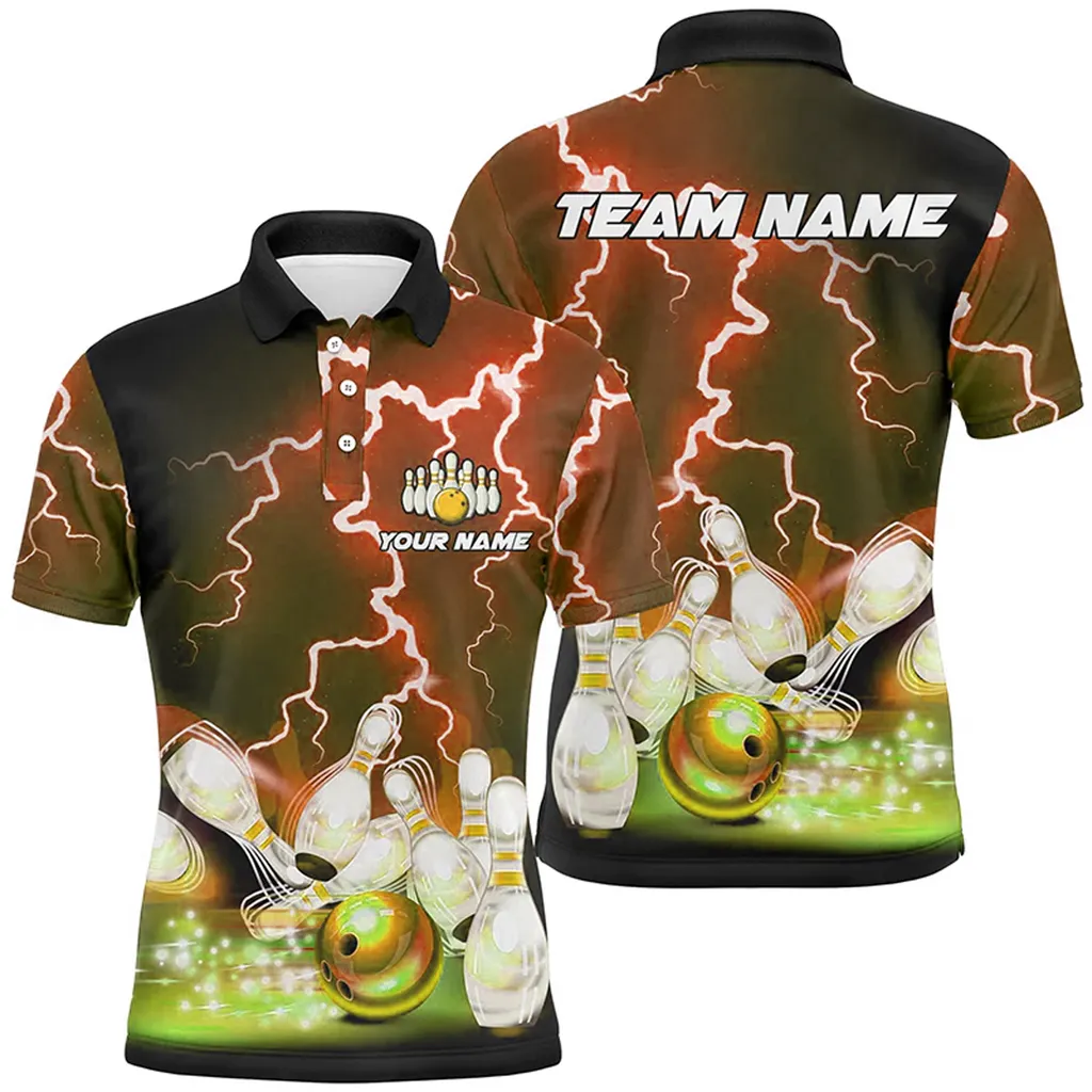 Lightning Thunder Bowling Team Jersey Multicolor Option, Customized Name 3D Polo Shirt, Idea Gift for Bowler