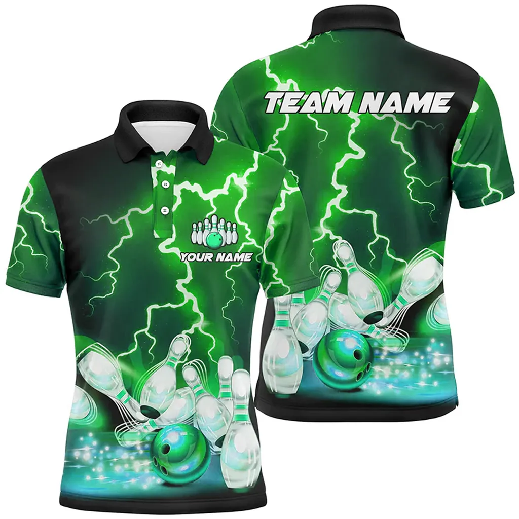 Lightning Thunder Bowling Team Jersey Multicolor Option, Customized Name 3D Polo Shirt, Idea Gift for Bowler