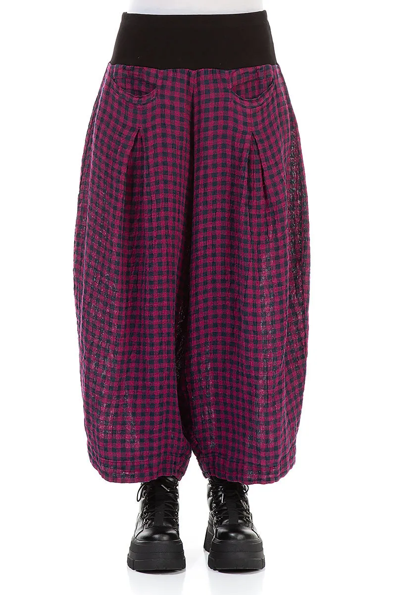 Loose Magenta Check Linen Trousers