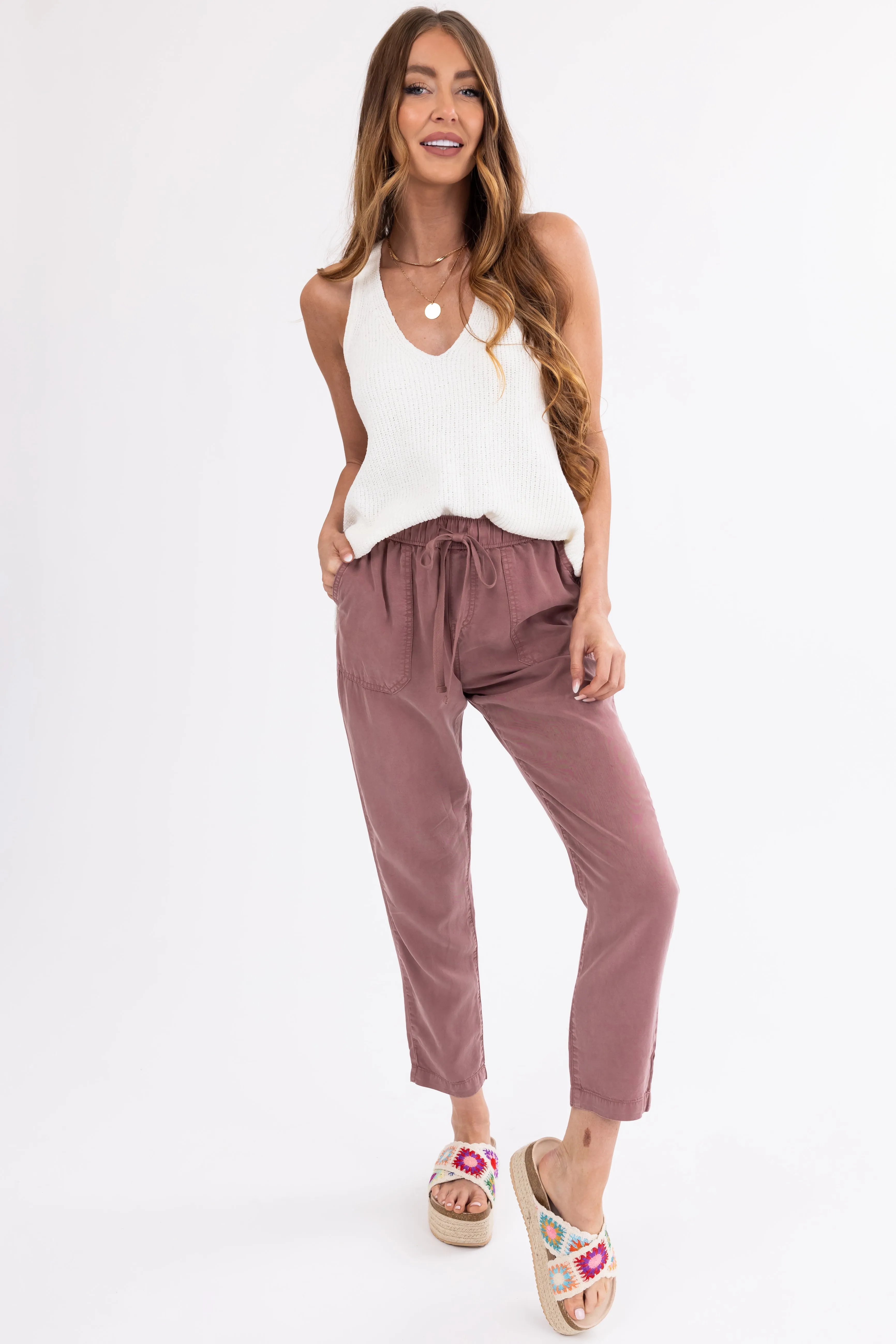 Marsala Straight Leg Drawstring Soft Pants