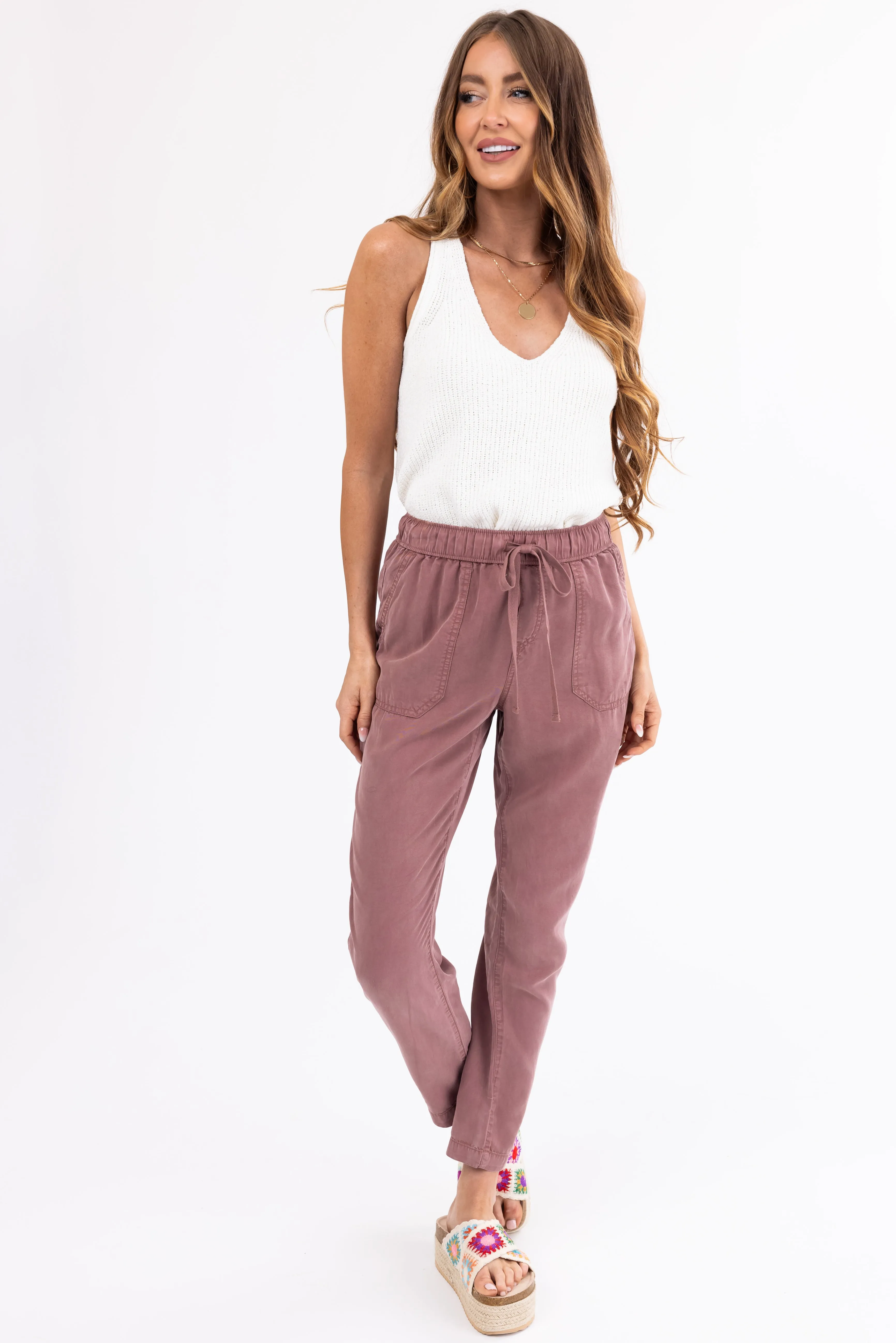 Marsala Straight Leg Drawstring Soft Pants