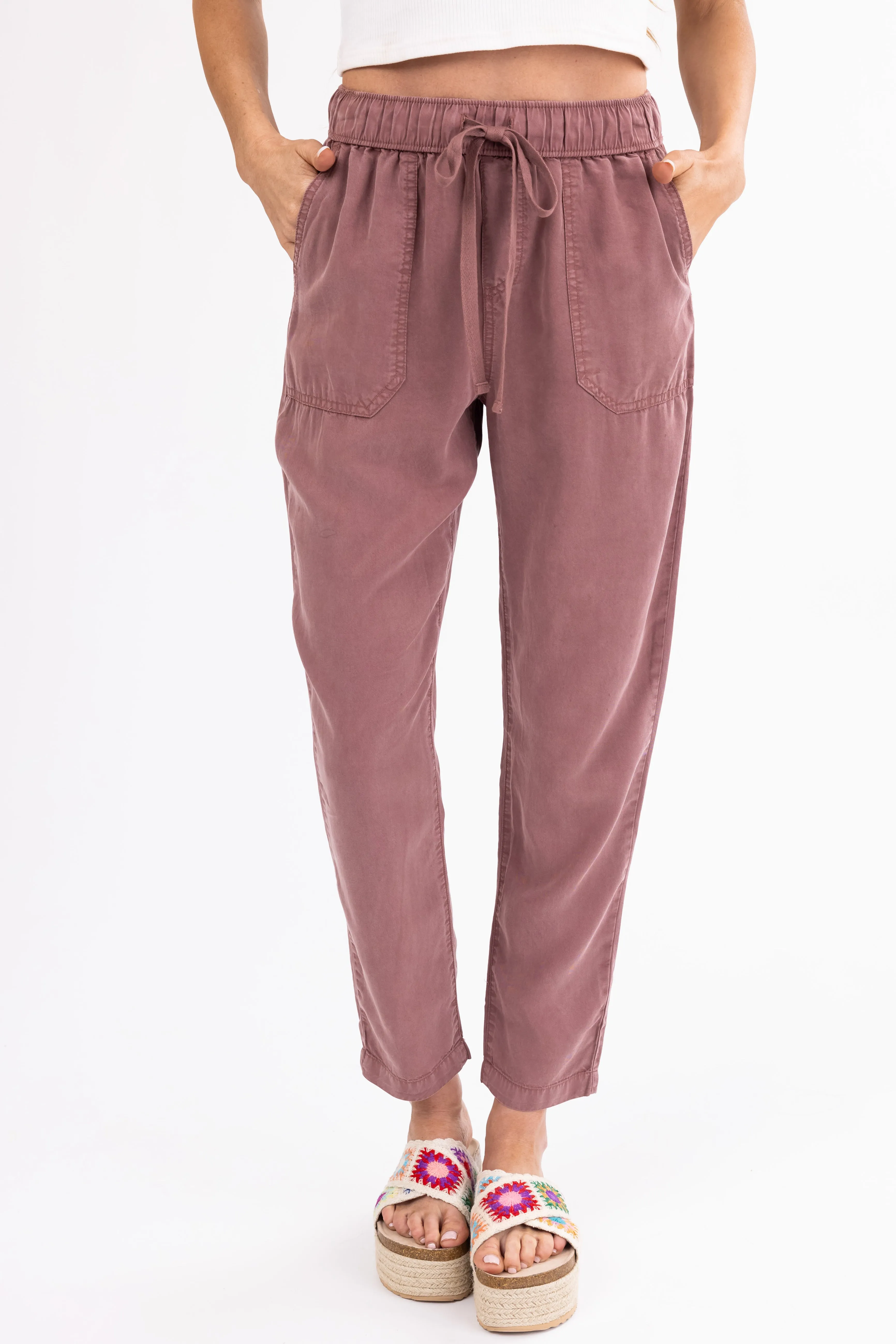 Marsala Straight Leg Drawstring Soft Pants