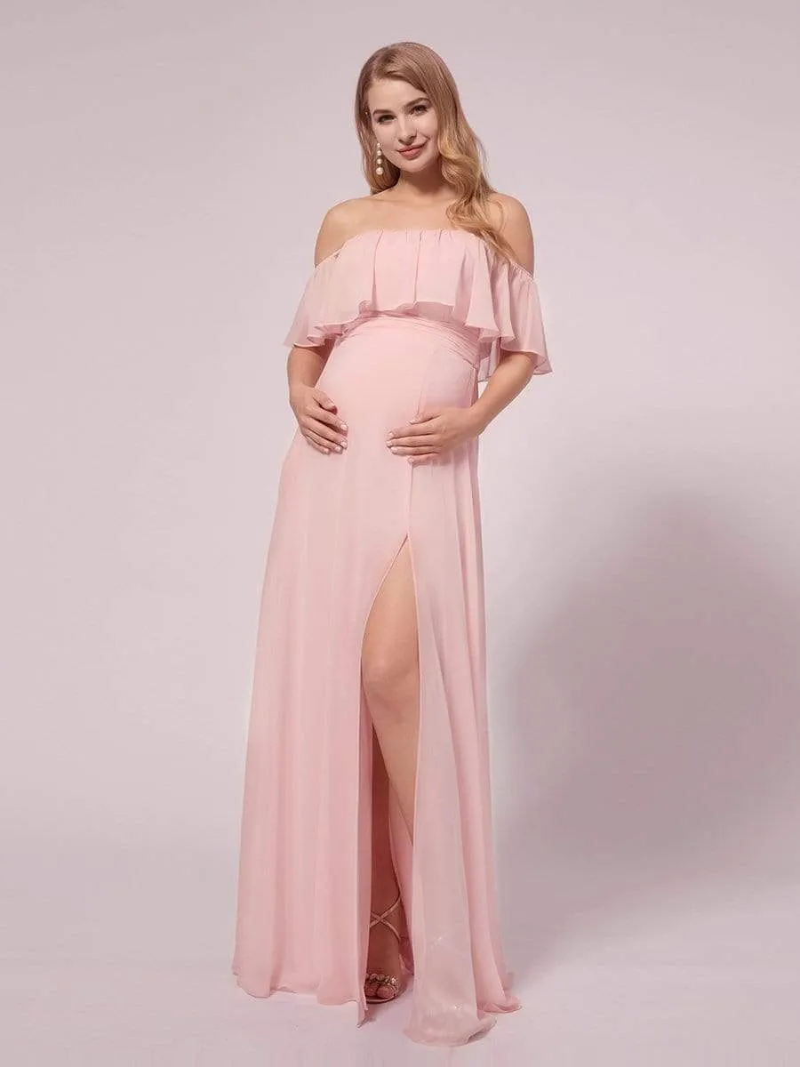 Maxi Chiffon Off the Shoulder Ruffled Maternity Evening Dress