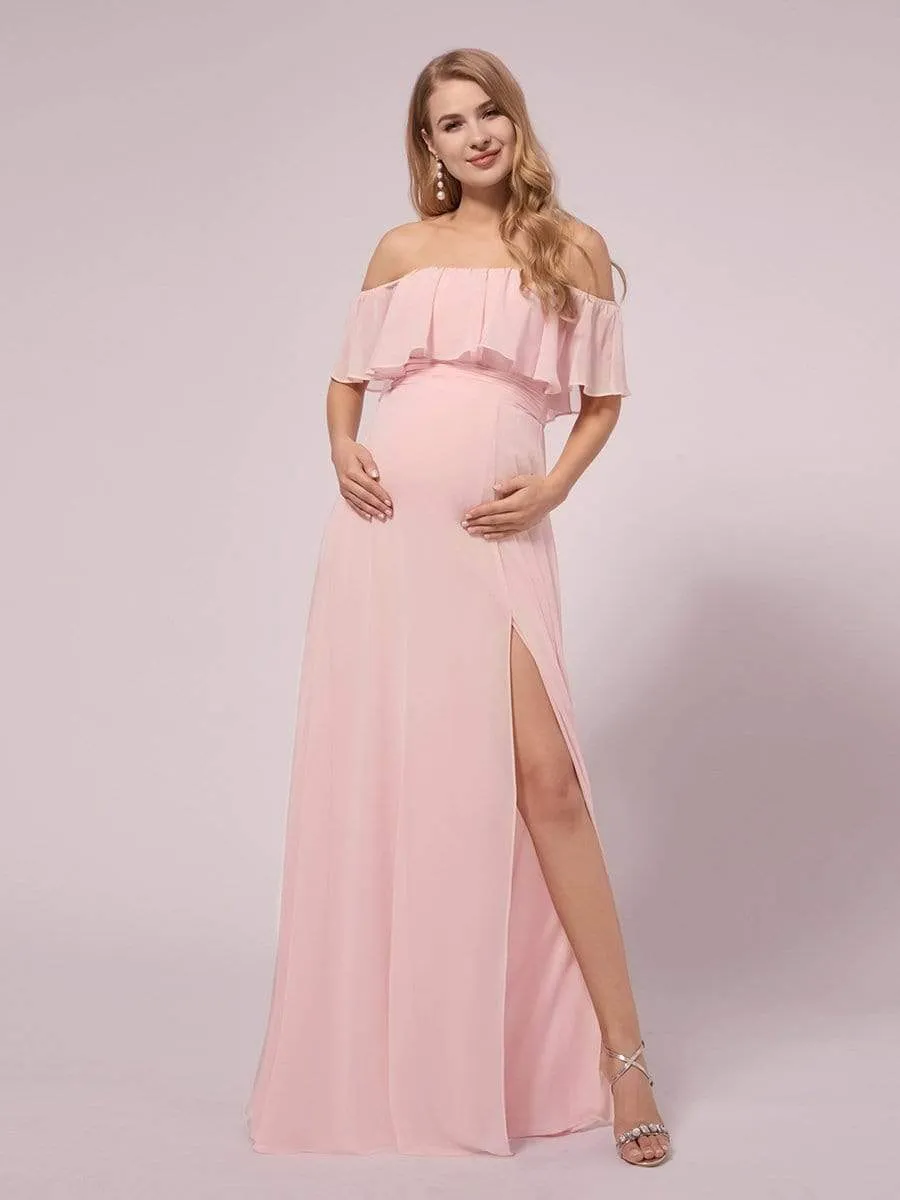 Maxi Chiffon Off the Shoulder Ruffled Maternity Evening Dress