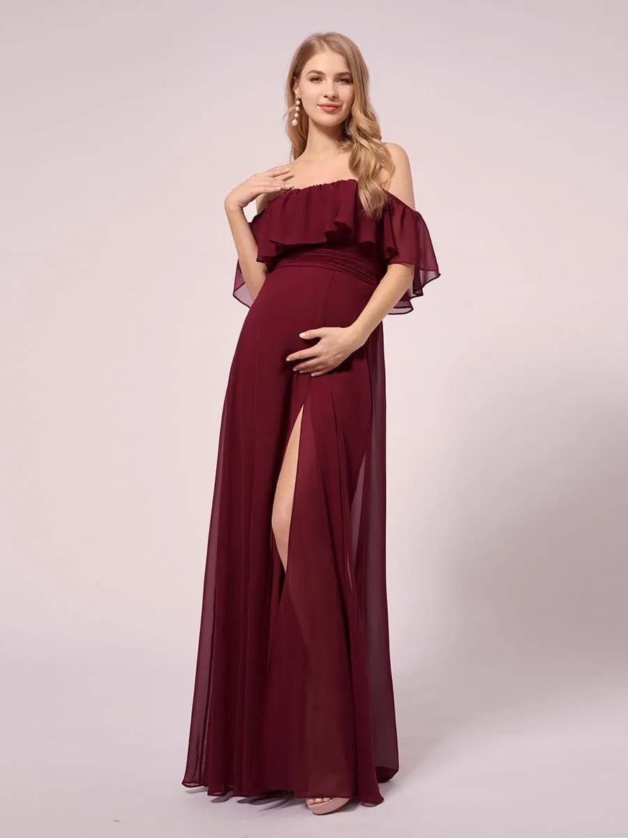 Maxi Chiffon Off the Shoulder Ruffled Maternity Evening Dress