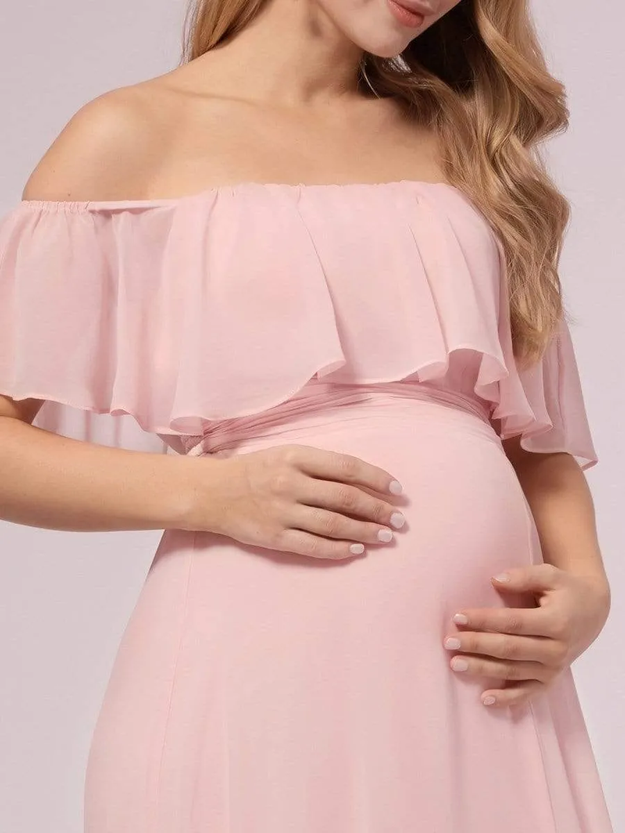 Maxi Chiffon Off the Shoulder Ruffled Maternity Evening Dress