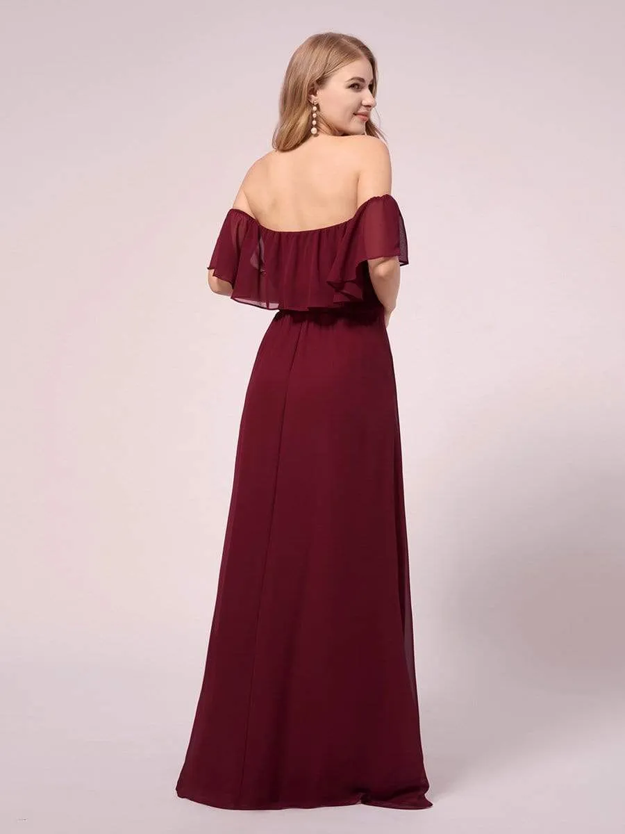 Maxi Chiffon Off the Shoulder Ruffled Maternity Evening Dress