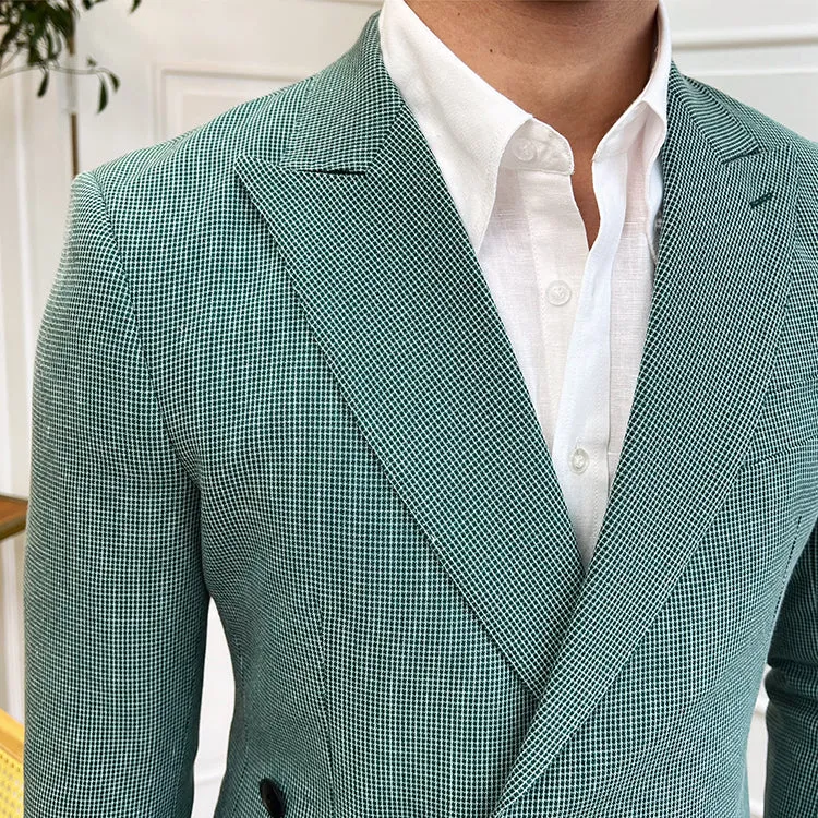 Men's Slim Fit Fine Check Green Suit Jacket