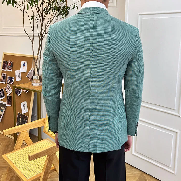 Men's Slim Fit Fine Check Green Suit Jacket