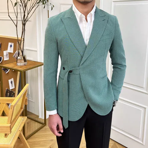 Men's Slim Fit Fine Check Green Suit Jacket