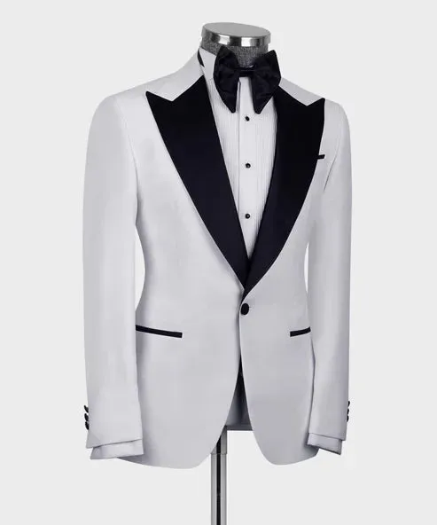 Men's White Tuxedo Wedding Black Lapel