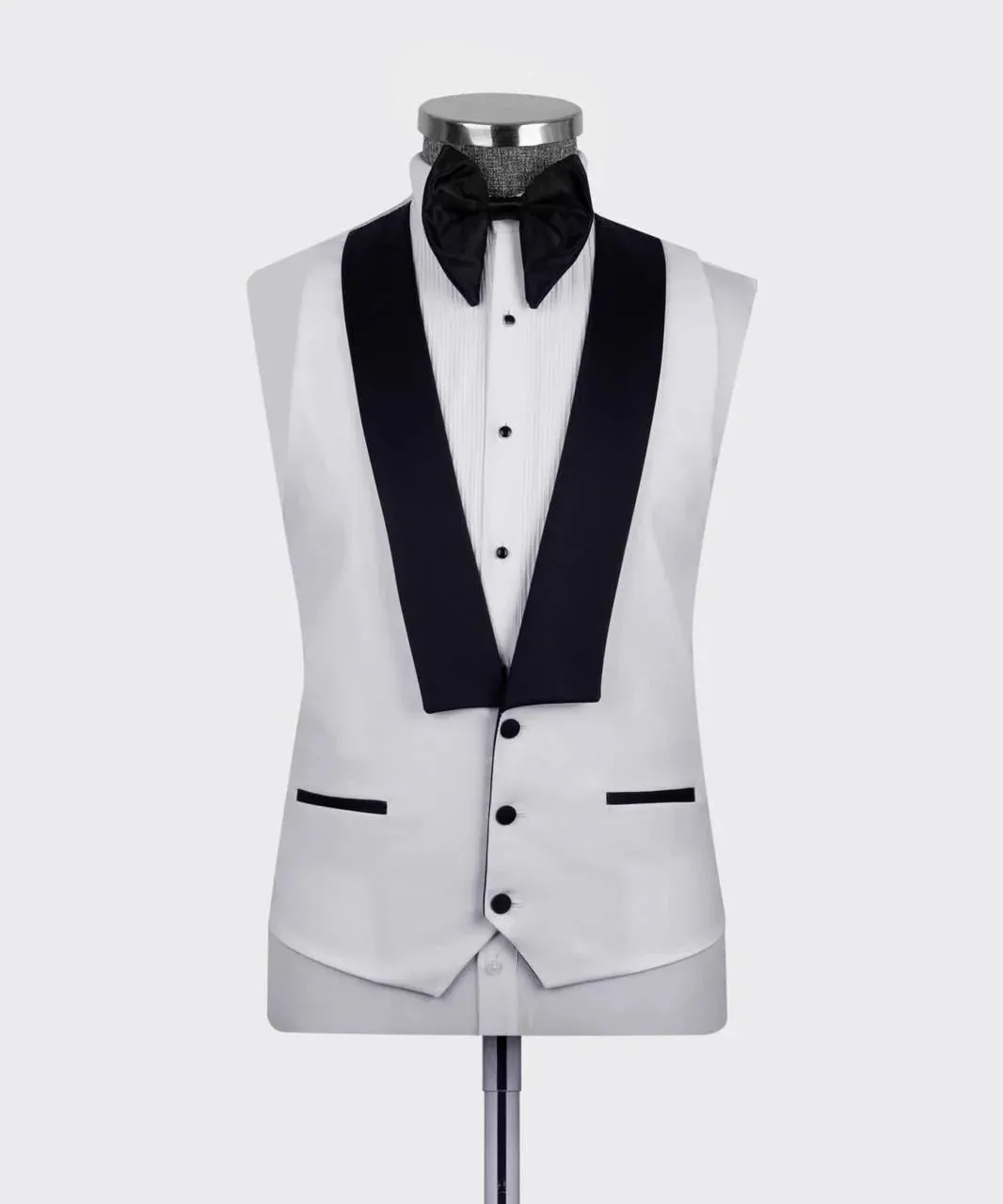 Men's White Tuxedo Wedding Black Lapel