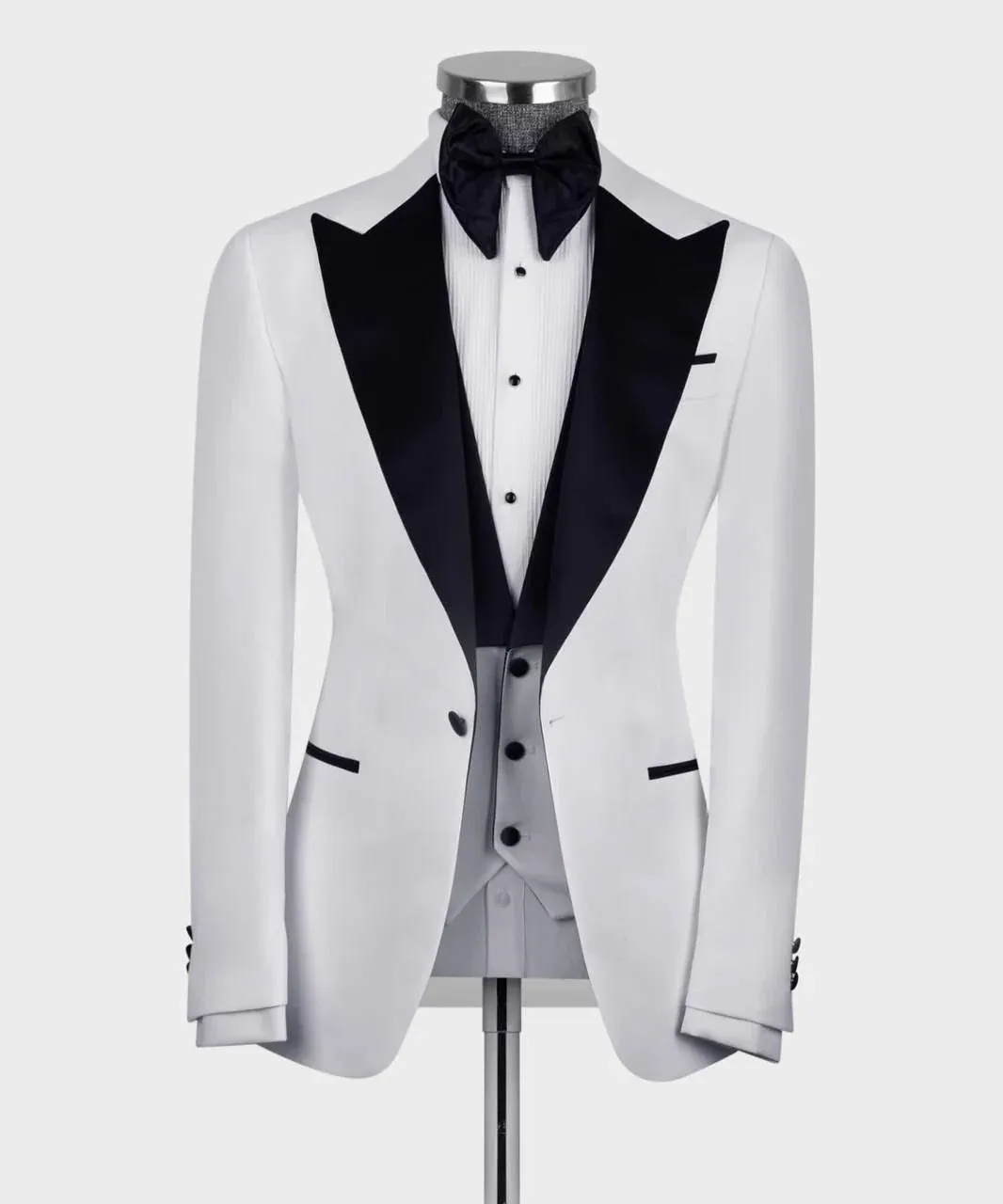 Men's White Tuxedo Wedding Black Lapel