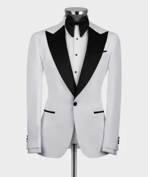 Men's White Tuxedo Wedding Black Lapel