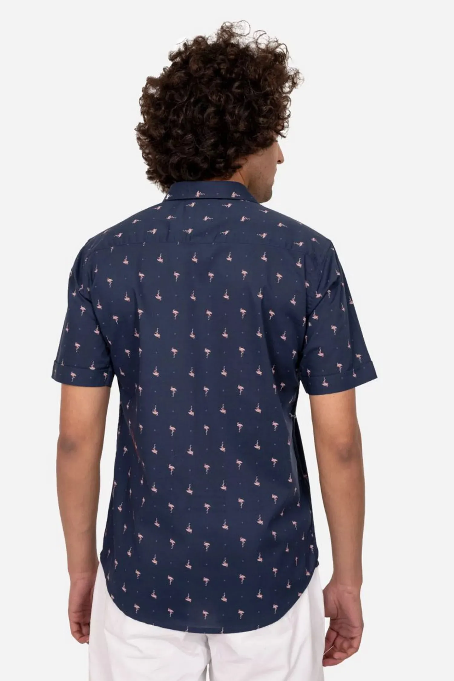 Navy Blue Bird Print Half Sleeve Shirt