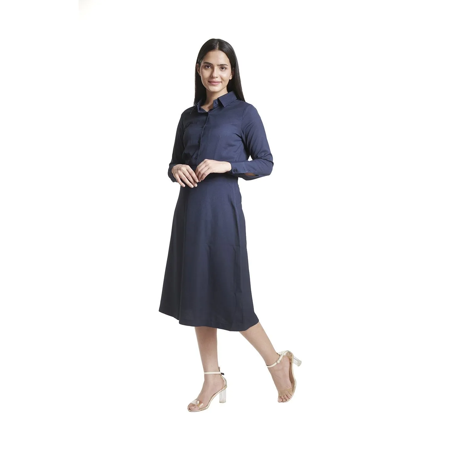 Navy Blue Poly Moss A line Business Skirt Suit 