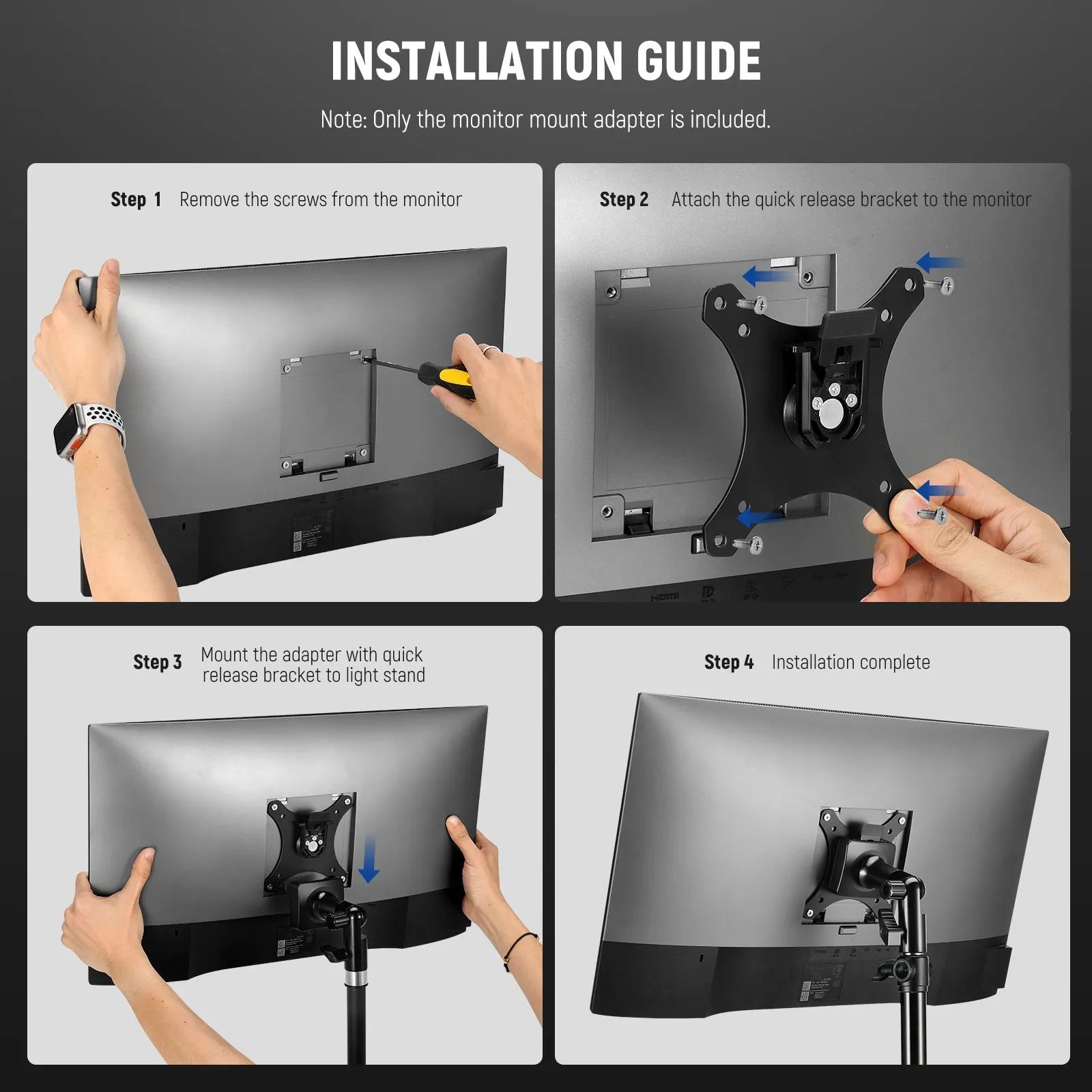 NEEWER MA010 Monitor Mount Adapter with Quick Release VESA Mount