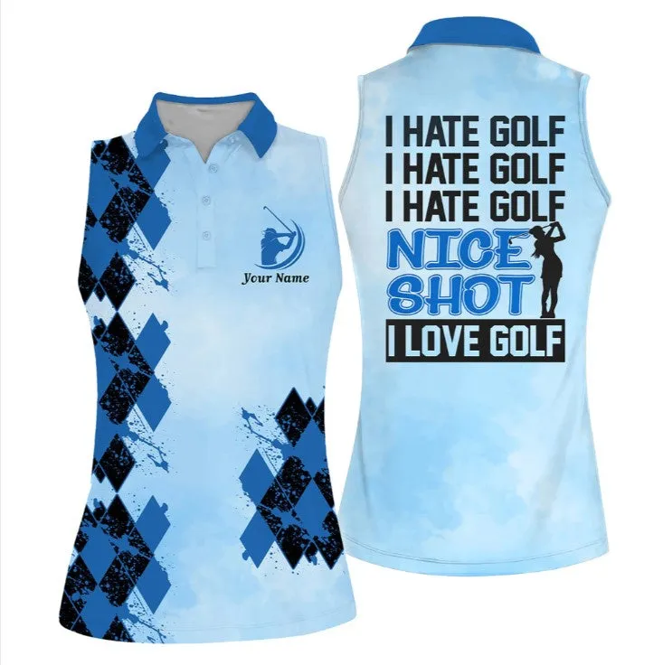 Personalized Name I Hate Golf I Hate Golf Short Sleeve Women Polo Shirt For Ladies Golf Shirt