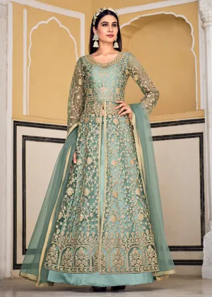 Pistachio Green Skirt & Pant Style Designer Anarkali Suit