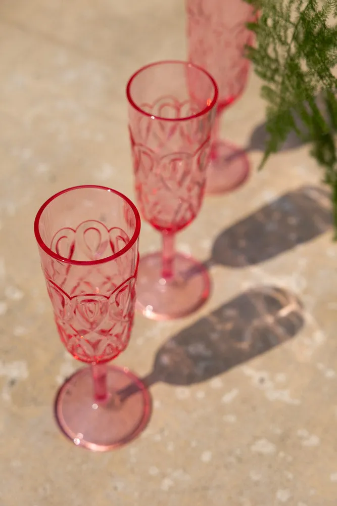 Pretty Embossed Pink Picnic Champagne Glass