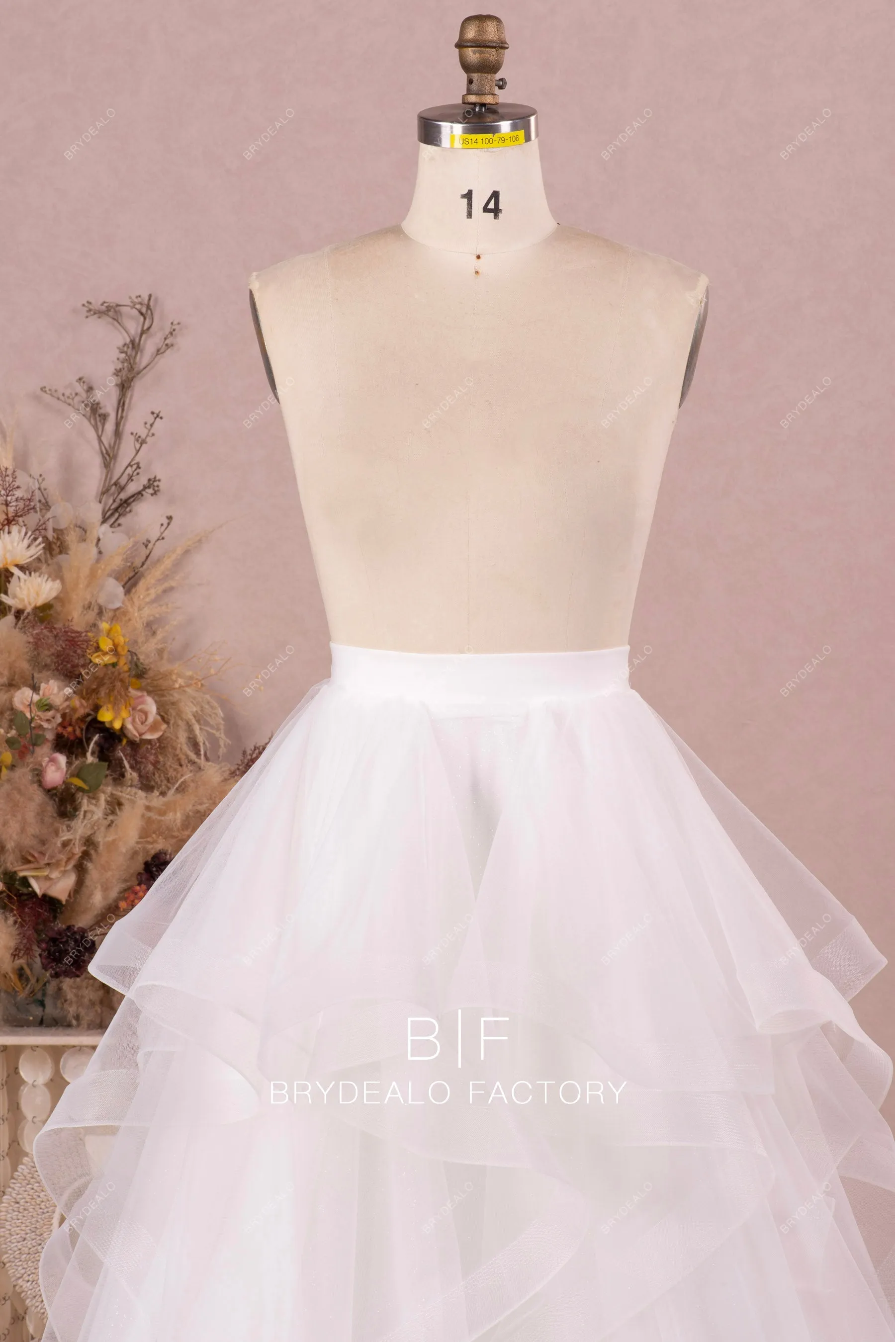 Princess White Tulle Ruffled Long Puffy A-line Bridal Skirt