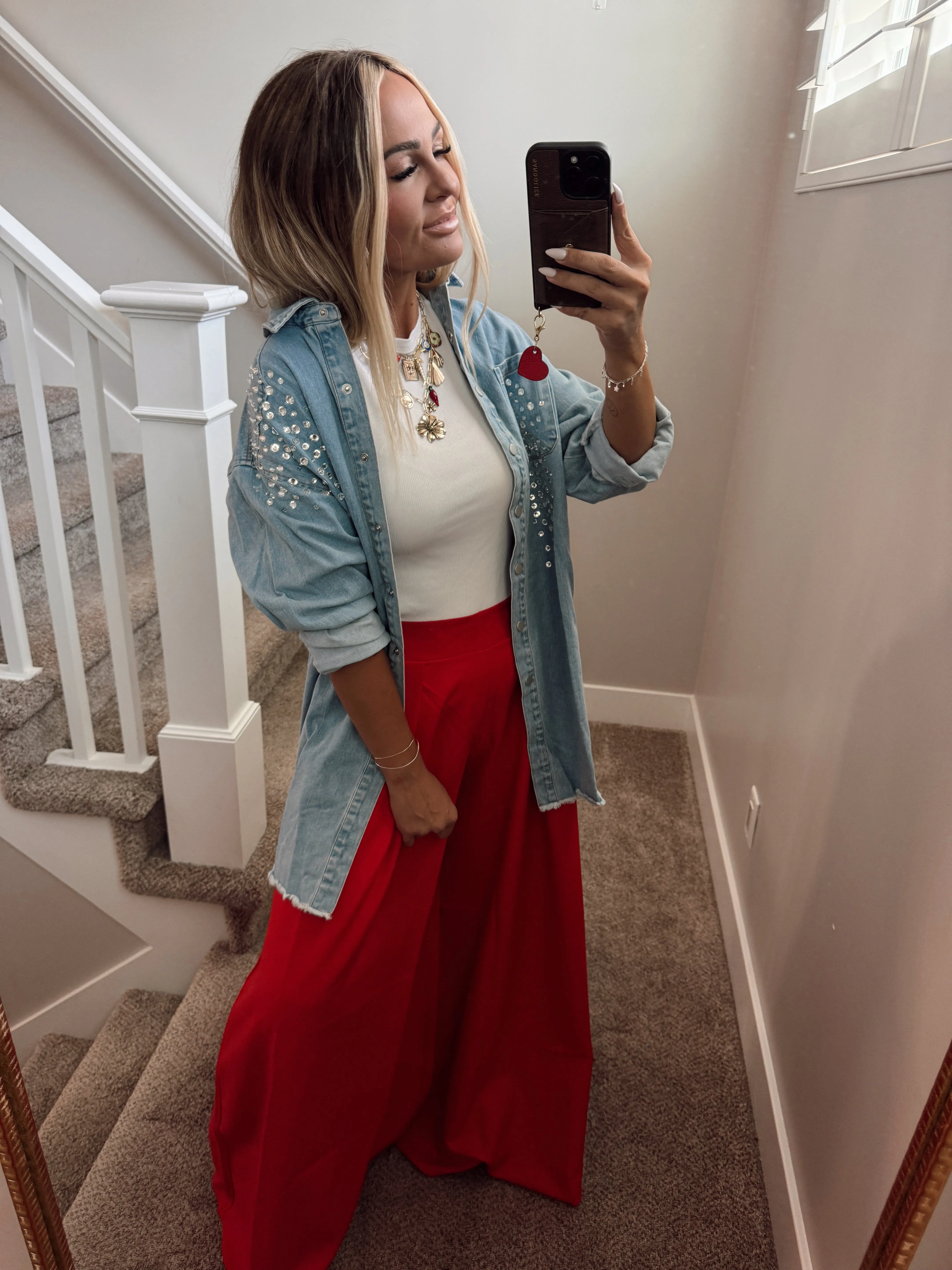 Red wide leg pant