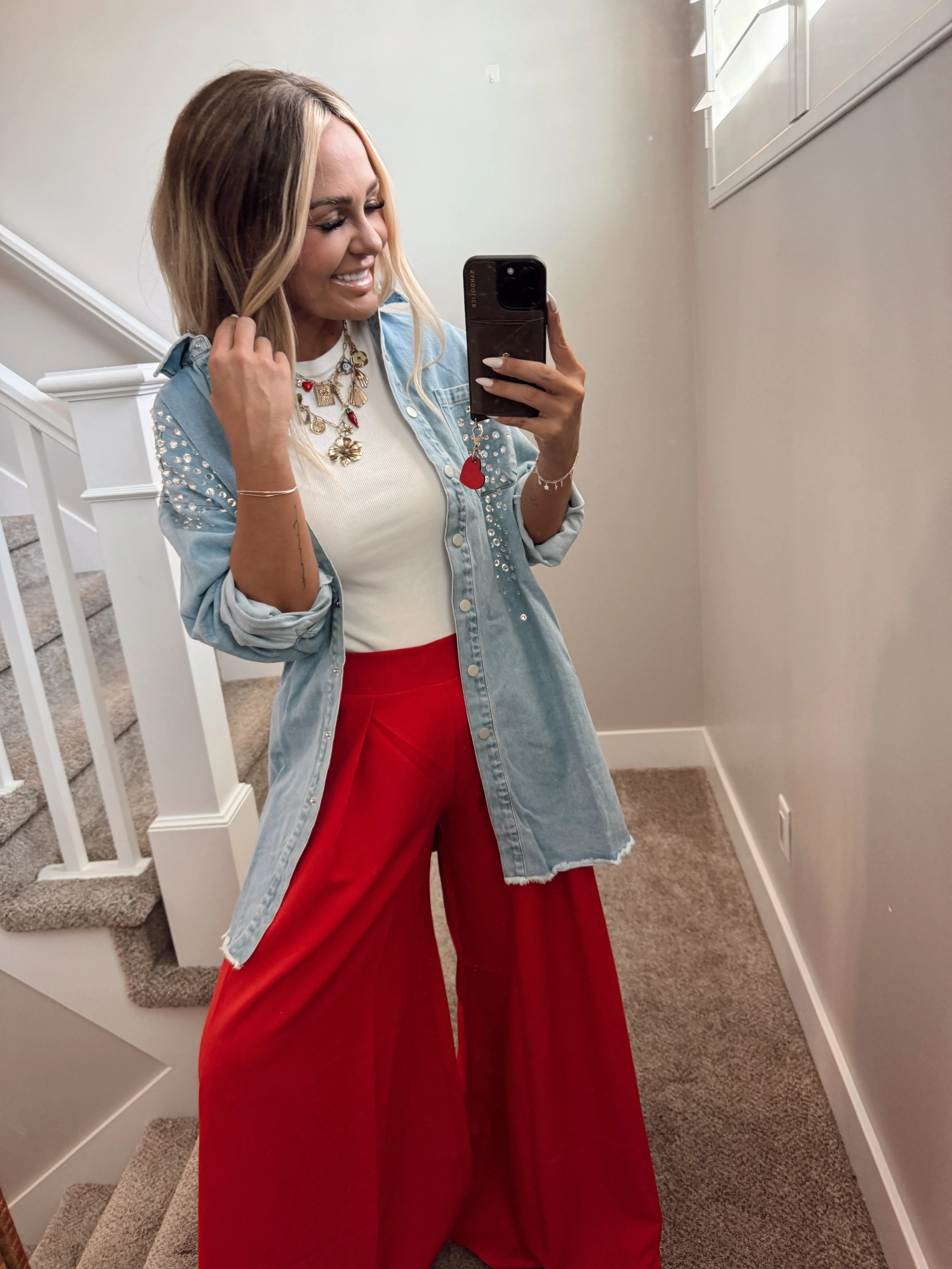 Red wide leg pant