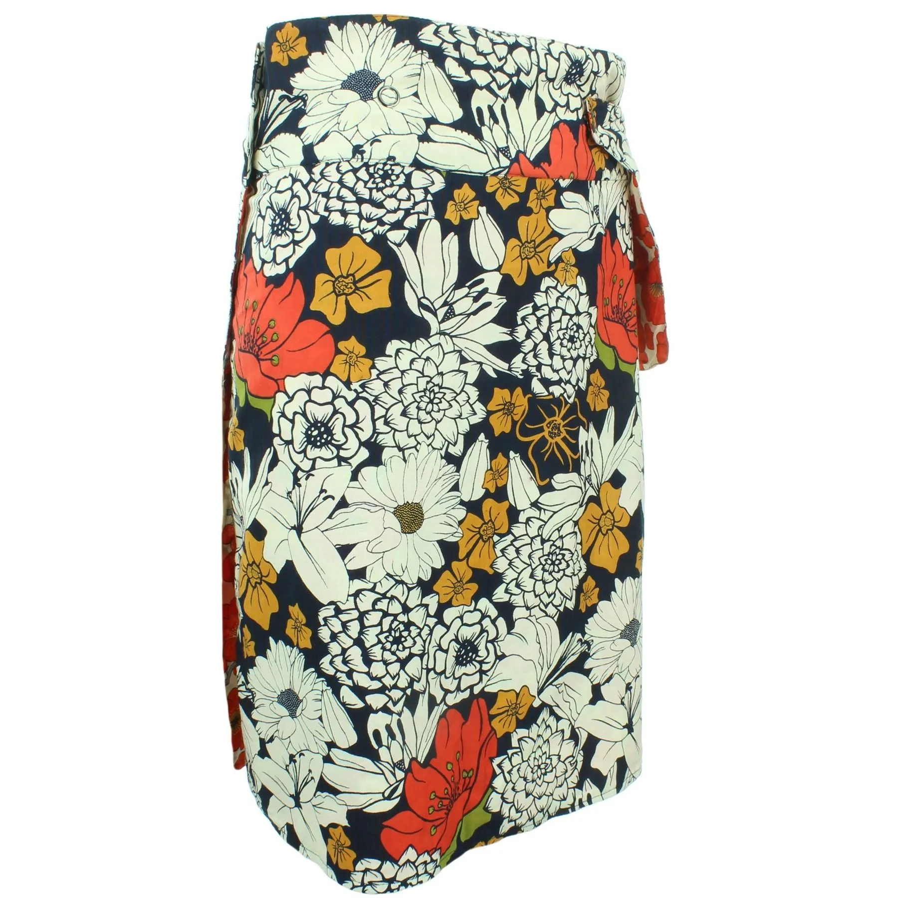 Reversible Popper Wrap Knee Length Skirt - Floral / Japanese Floral