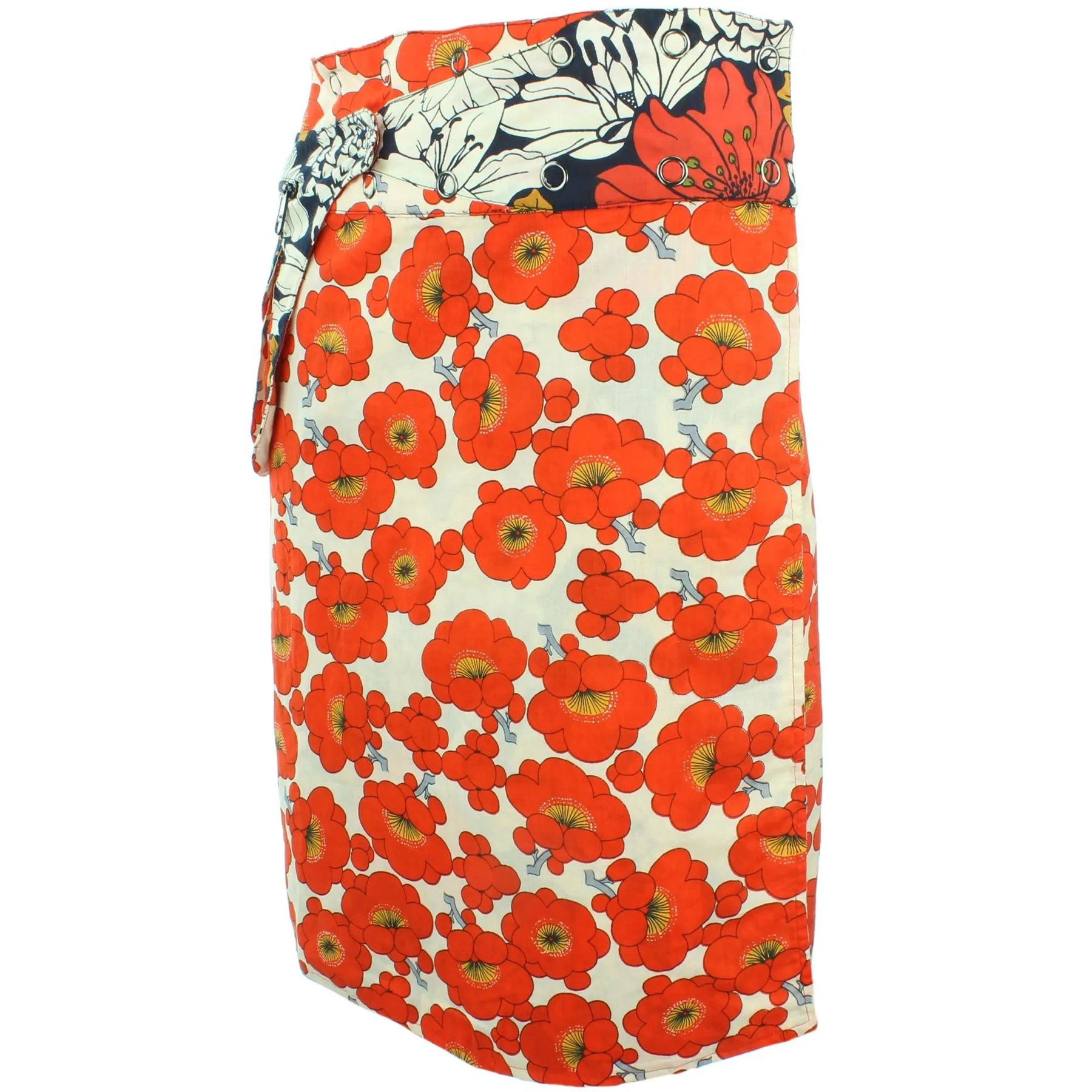 Reversible Popper Wrap Knee Length Skirt - Floral / Japanese Floral