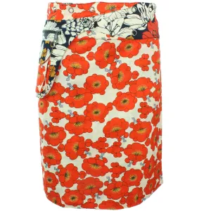 Reversible Popper Wrap Knee Length Skirt - Floral / Japanese Floral