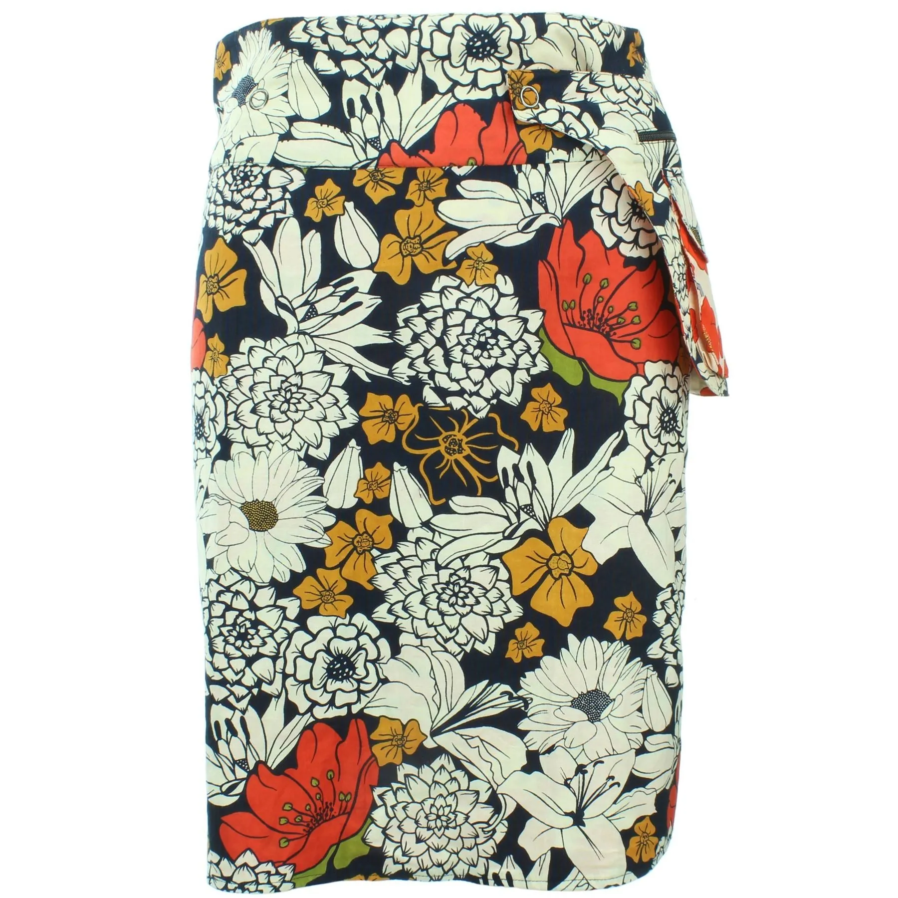 Reversible Popper Wrap Knee Length Skirt - Floral / Japanese Floral