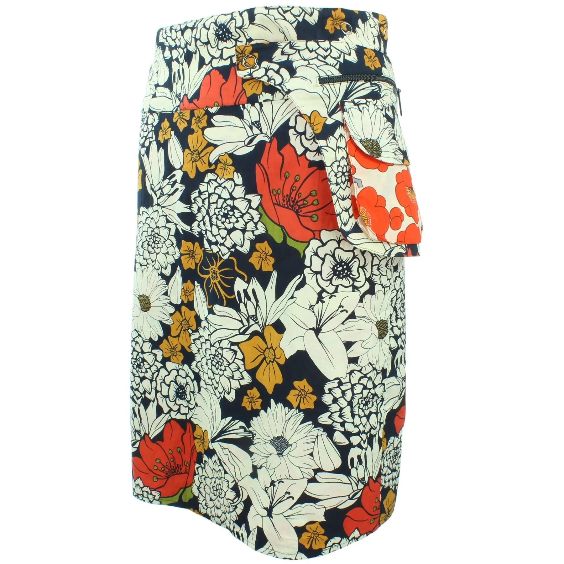 Reversible Popper Wrap Knee Length Skirt - Floral / Japanese Floral