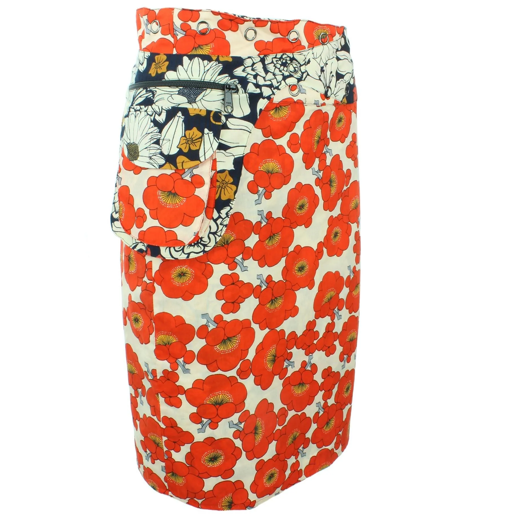 Reversible Popper Wrap Knee Length Skirt - Floral / Japanese Floral