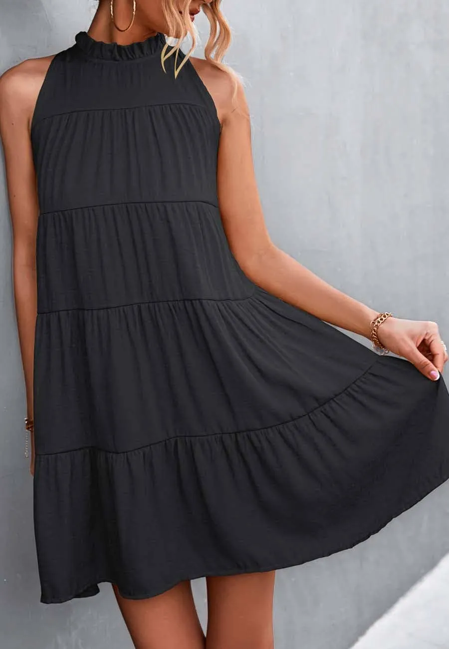 Ribbon Back Ruffle Neck Dress