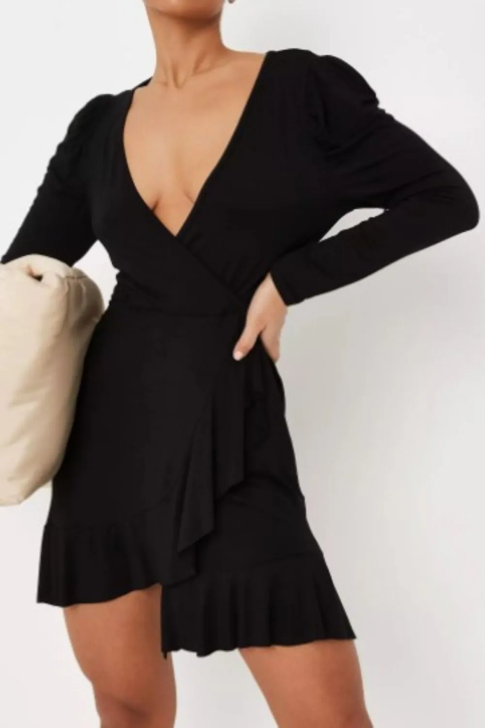 Ruffle Wrap Around V-Neck Dress