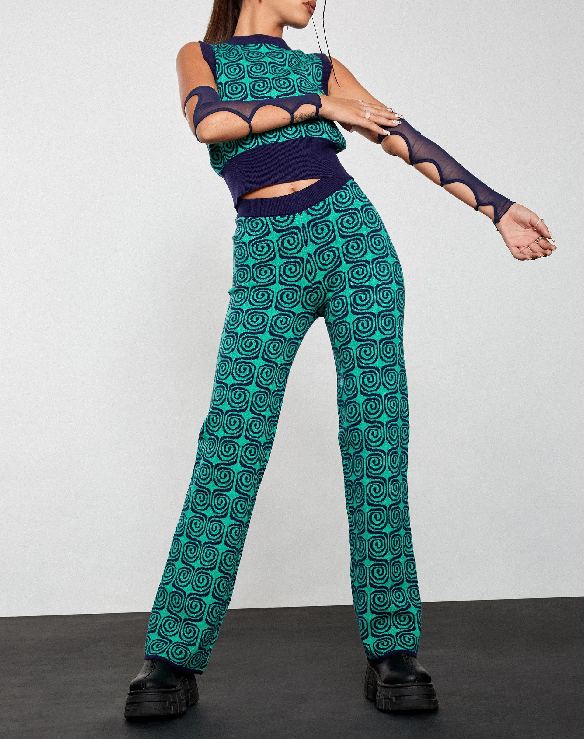 Sabila Trouser in Swirl Green and Blue