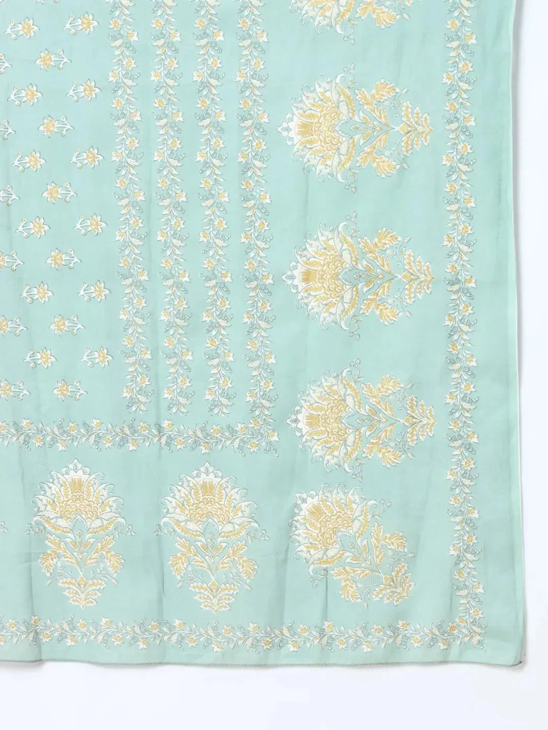 Sea Green Ethnic Motifs,Thread_Work Straight Kurta Trouser And Dupatta Set