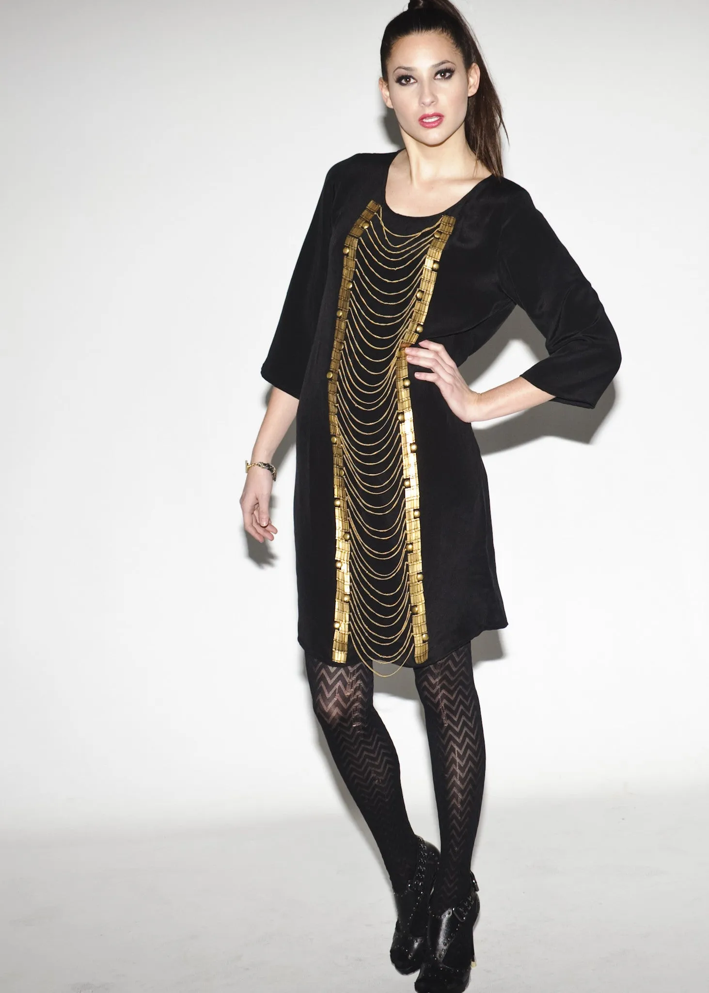 Silk crepe LBD - dangling chains dress