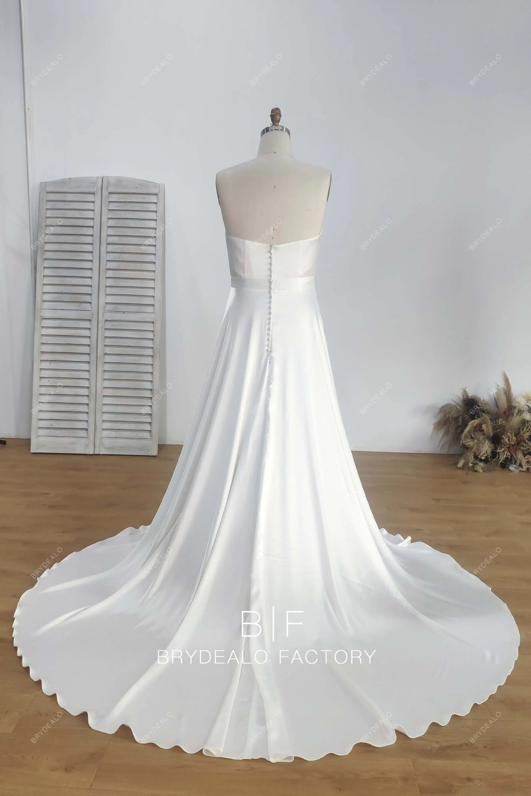 Simple Strapless Satin Elegant Plus Size Destination Wedding Dress