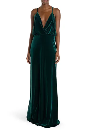 Spaghetti Strap Cowl Neck Velour Gown