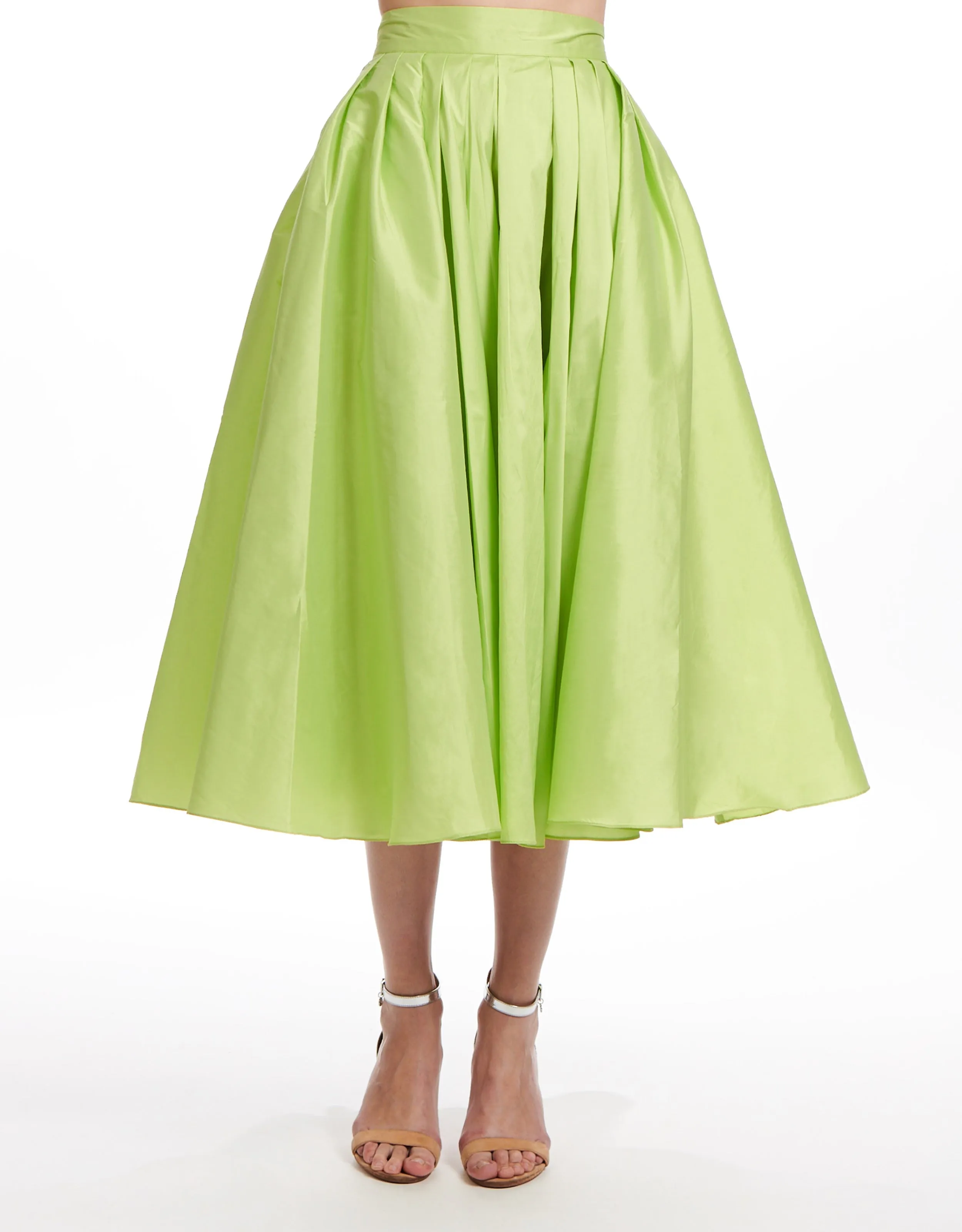 TAFFETA TEA LENGTH MIDI SKIRT TOMATO, GREEN APPLE AND SKY