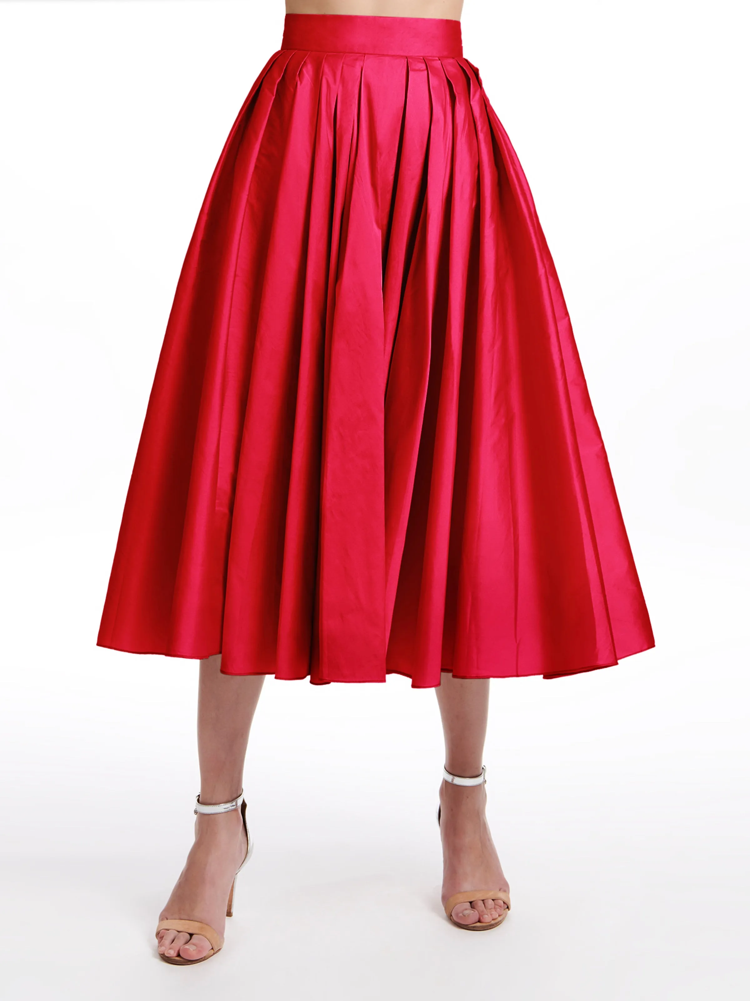 TAFFETA TEA LENGTH MIDI SKIRT TOMATO, GREEN APPLE AND SKY