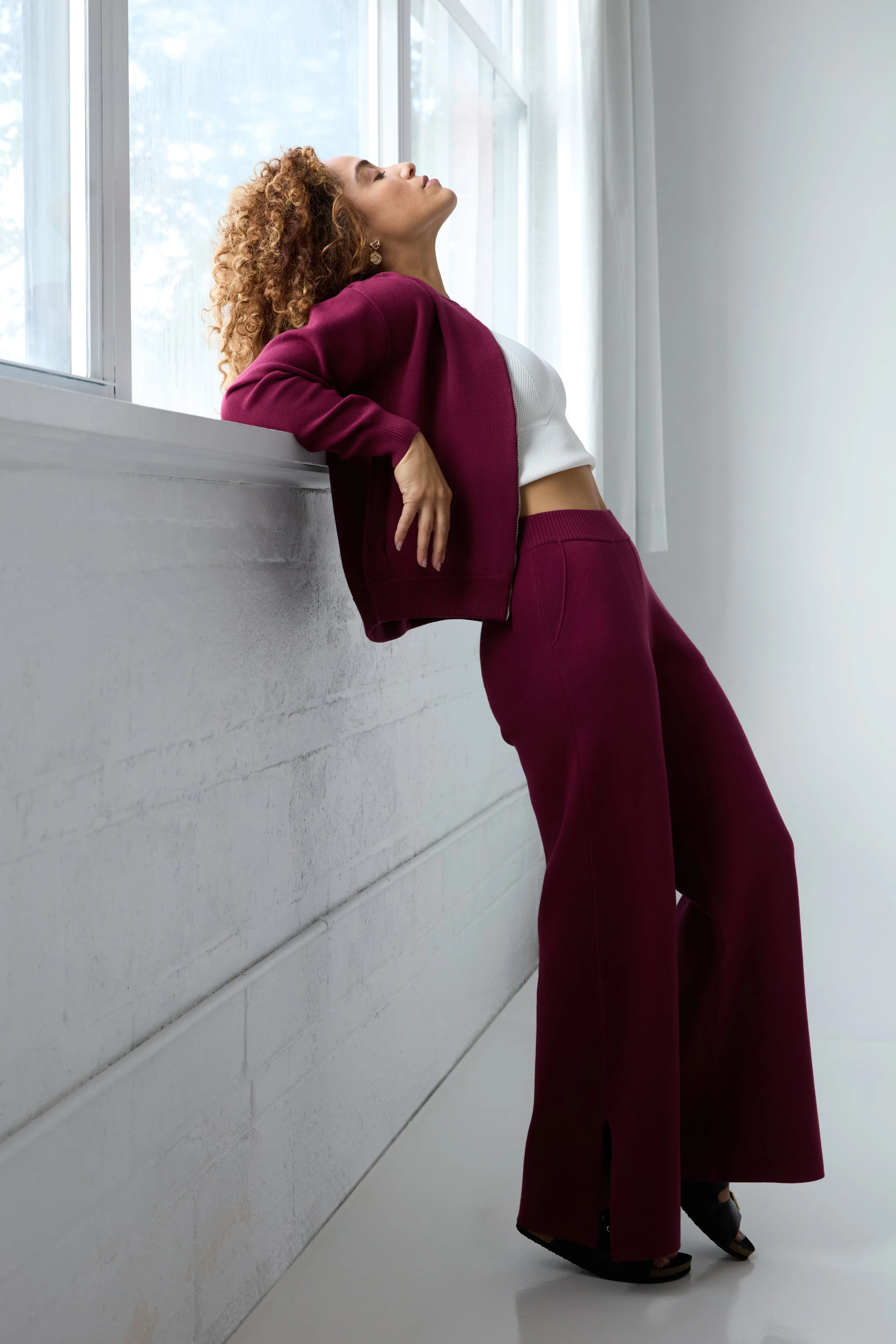 The Sweater Wide Leg Pant - Merlot