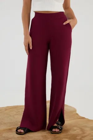 The Sweater Wide Leg Pant - Merlot