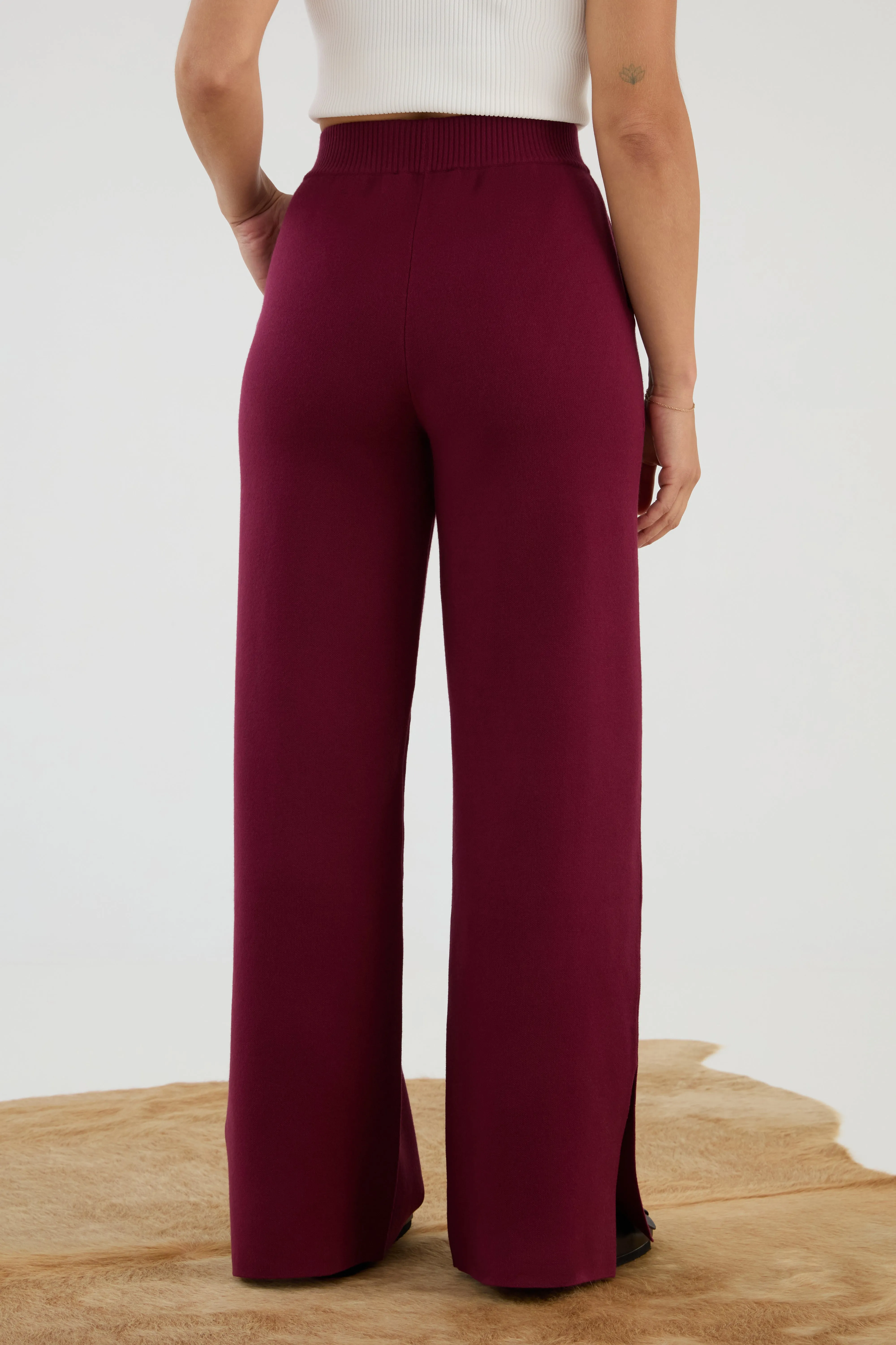 The Sweater Wide Leg Pant - Merlot