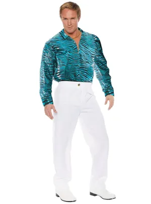 Tiger King Blue Metallic Tiger Print Mens Plus Size Costume Shirt