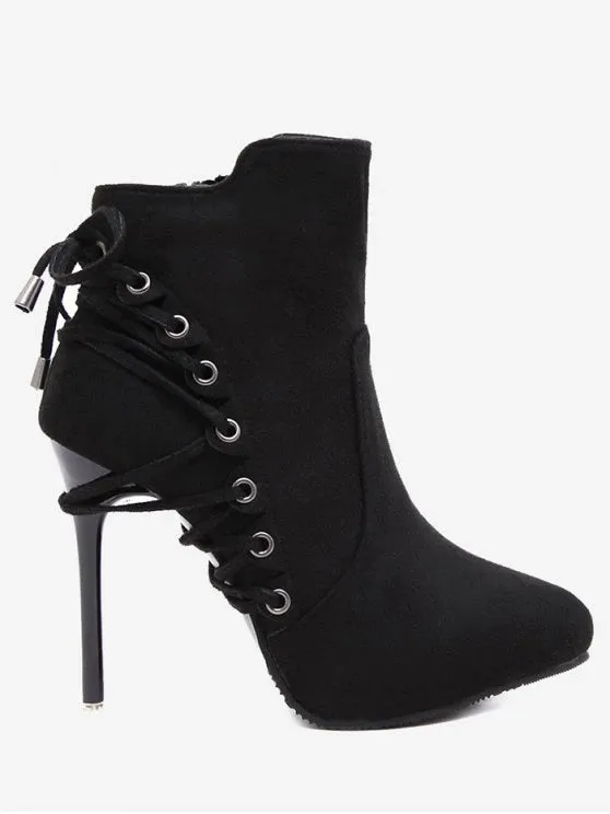 Trendy Pointed Toe Eyelet Stiletto Ankle Boots