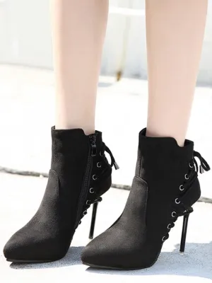 Trendy Pointed Toe Eyelet Stiletto Ankle Boots