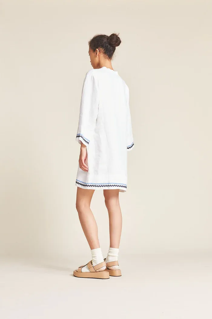 Trovata - Lucca Shift Dress in White w/ Ric Rac